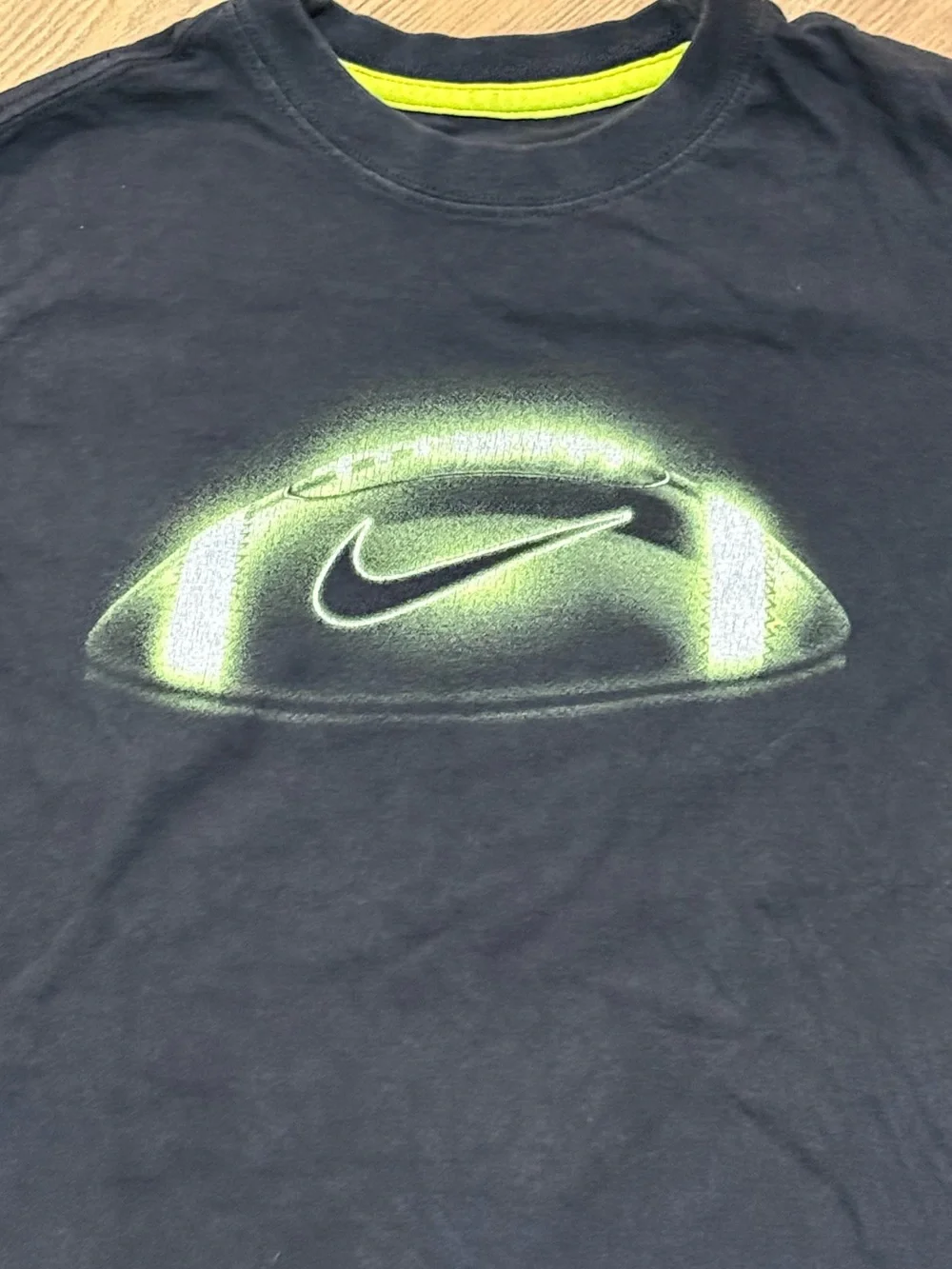 Nike Black T‑Shirt with Neon Green Football Swoosh